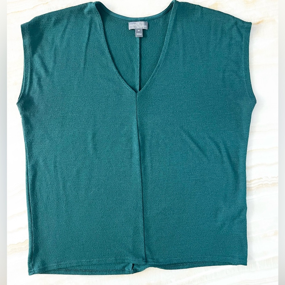 Market & Spruce Teal V-Neck Cap Sleeve Blouse Size Medium